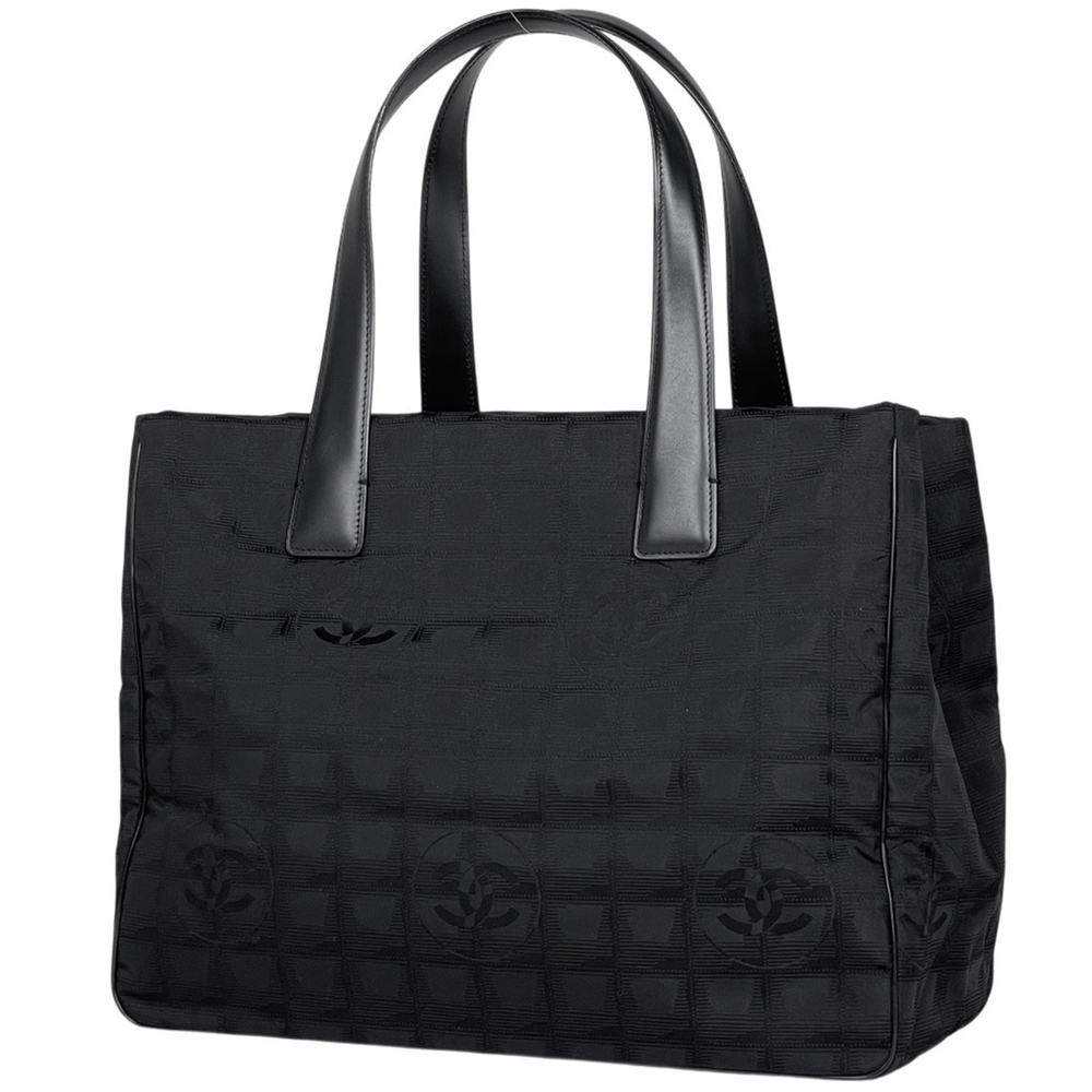 Chanel New Travel Line Tote MM Coco Mark Shoulder Bag Nylon Jacquard Black A1...